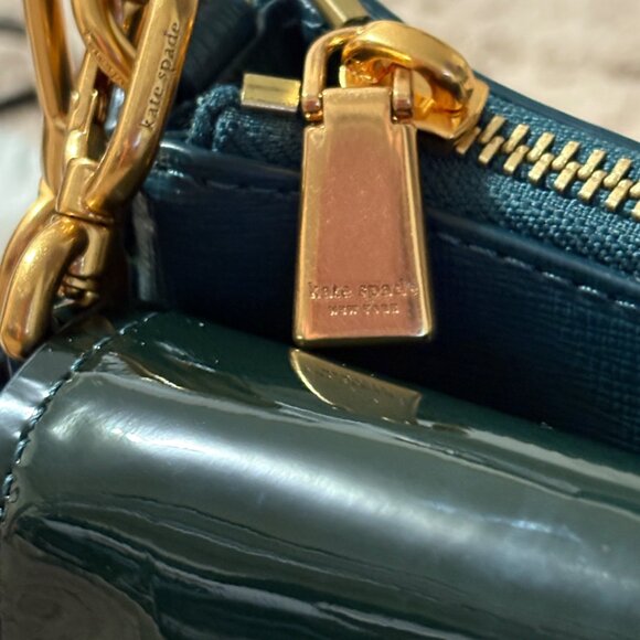 Kate Spade Double Up Patent Leather Crossbody Bag In Green & Teal Adj Strap - Picture 11 of 16